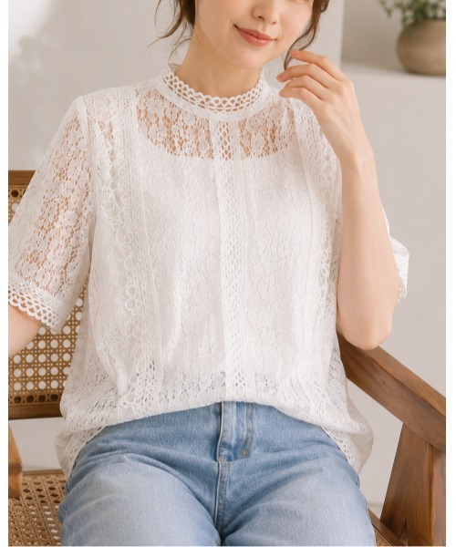 FAZVY(ファズビー)の「繊細レースで華やぐ 大人フェミニン半袖ブラウス(シャツ/ブラウス・レディース・ホワイト・FREE)」の8枚目の写真