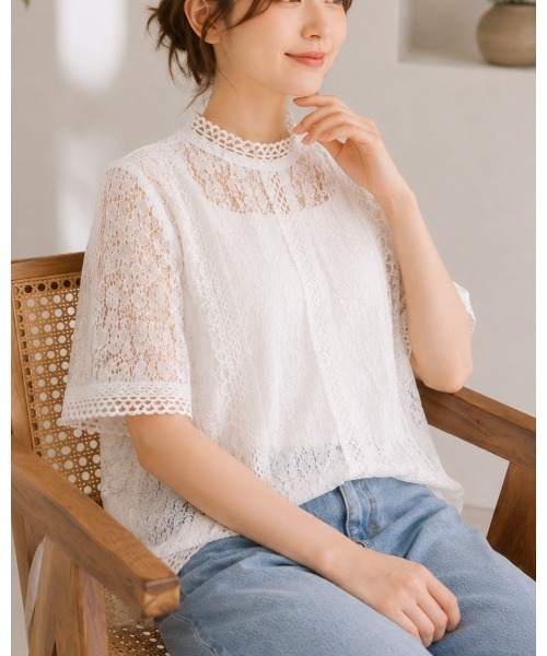 FAZVY(ファズビー)の「繊細レースで華やぐ 大人フェミニン半袖ブラウス(シャツ/ブラウス・レディース・ホワイト・FREE)」の9枚目の写真
