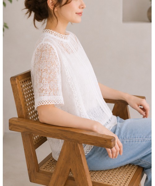FAZVY(ファズビー)の「繊細レースで華やぐ 大人フェミニン半袖ブラウス(シャツ/ブラウス・レディース・ホワイト・FREE)」の11枚目の写真