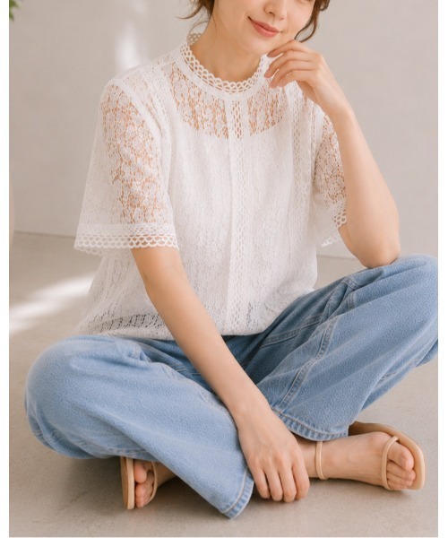 FAZVY(ファズビー)の「繊細レースで華やぐ 大人フェミニン半袖ブラウス(シャツ/ブラウス・レディース・ホワイト・FREE)」の13枚目の写真