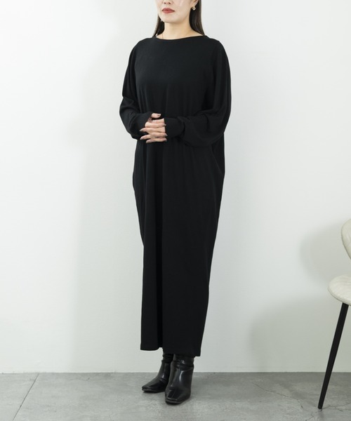 JOCOSA(ジョコサ)の「ウールニット ドルマンスリーブ風 ロングワンピ(ワンピース・レディース・ブラック/チャコール・FREE)」の10枚目の写真