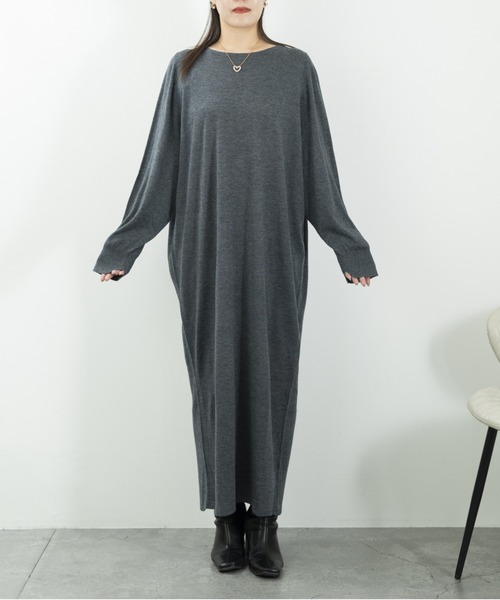 JOCOSA(ジョコサ)の「ウールニット ドルマンスリーブ風 ロングワンピ(ワンピース・レディース・ブラック/チャコール・FREE)」の13枚目の写真