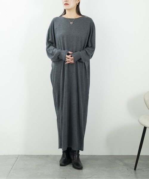 JOCOSA(ジョコサ)の「ウールニット ドルマンスリーブ風 ロングワンピ(ワンピース・レディース・ブラック/チャコール・FREE)」の15枚目の写真