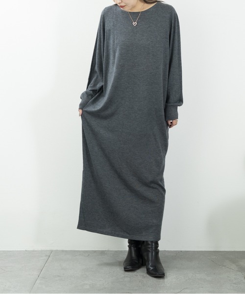 JOCOSA(ジョコサ)の「ウールニット ドルマンスリーブ風 ロングワンピ(ワンピース・レディース・ブラック/チャコール・FREE)」の16枚目の写真