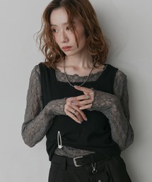 クルーネック レース トップス