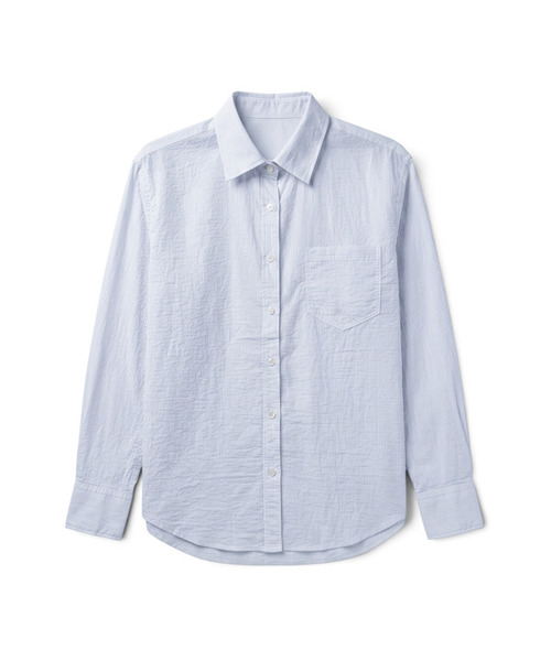 BUTTON SEOUL（ボタンソウル）の「[ウィメンズ] デイリーピンストライプリラックスロングスリーブシャツ (2カラー)（シャツ/ブラウス・レディース・ライトベージュ/ライトブルー・FREE）」の2枚目の写真
