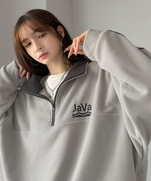 Java（ジャバ）の「《JaVaジャバコラボ》スポーティーなオシャレ着。裾ドローコード付きライン配色ハーフジップフリースプルオーバー（スウェット）」