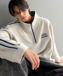 Java（ジャバ）の「《JaVaジャバコラボ》スポーティーなオシャレ着。裾ドローコード付きライン配色ハーフジップフリースプルオーバー（スウェット）」