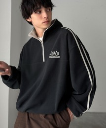 Java（ジャバ）の「《JaVaジャバコラボ》スポーティーなオシャレ着。裾ドローコード付きライン配色ハーフジップフリースプルオーバー（スウェット）」
