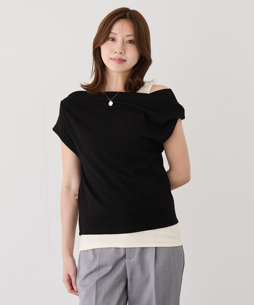 Jayro(ジャイロ)の「ドレープレイヤードトップス(Tシャツ/カットソー・レディース・ブラック系その他/ベージュ系その他2・M)」の9枚目の写真
