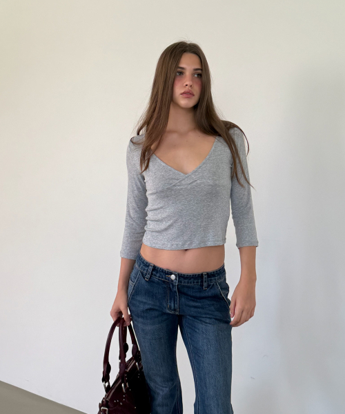 ASURA(アスラ)の「3/4 SLEEVES WRAP T (MELANGE GREY)(Tシャツ/カットソー・レディース・その他・OS)」の1枚目の写真