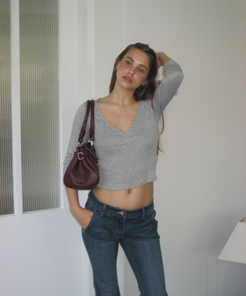 ASURA(アスラ)の「3/4 SLEEVES WRAP T (MELANGE GREY)(Tシャツ/カットソー・レディース・その他・OS)」の4枚目の写真