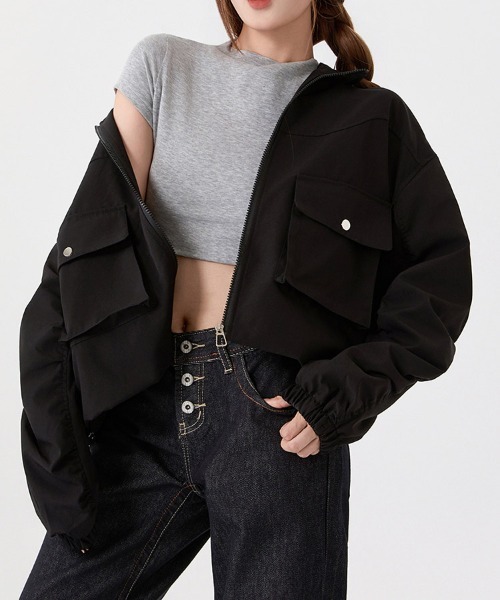 LEMOA(レモア)の「ミリタリーポケットスタンドカラーブルゾン(ブルゾン・レディース・ベージュ/ブラック・FREE)」の9枚目の写真