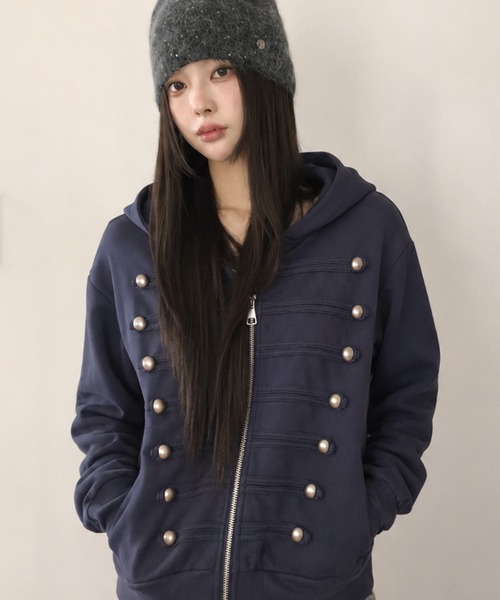 Girly Doll(ガーリードール)の「ナポレオン裏起毛ジップアップパーカー(パーカー・レディース・ネイビー/ピンク/ダークグレー/ブルー・FREE)」の2枚目の写真