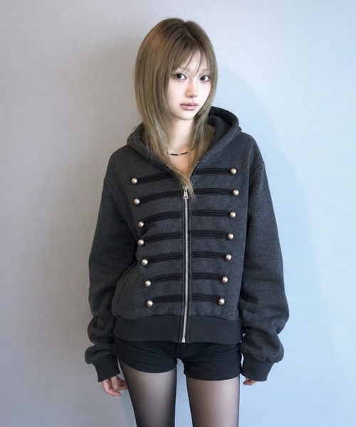 Girly Doll(ガーリードール)の「ナポレオン裏起毛ジップアップパーカー(パーカー・レディース・ネイビー/ピンク/ダークグレー/ブルー・FREE)」の6枚目の写真