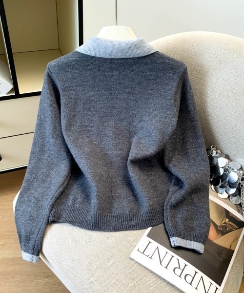 LUCPY(ラクピー)の「リボン刺繍カーディガン×フリルポロニットツーピース(その他トップス・レディース・グレー・FREE)」の5枚目の写真