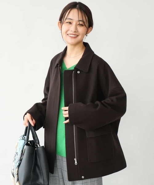 MK MICHEL KLEIN（エムケーミッシェルクラン）の「[超軽量]エアリアルウール ステンカラーZIPコート（ステンカラーコート・レディース・ブラウン/ミント/アイボリー・38）」の3枚目の写真