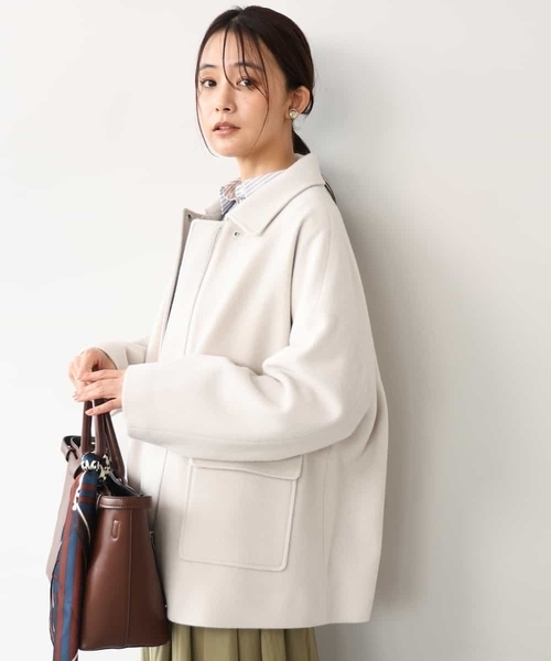 MK MICHEL KLEIN（エムケーミッシェルクラン）の「[超軽量]エアリアルウール ステンカラーZIPコート（ステンカラーコート・レディース・ブラウン/ミント/アイボリー・38）」の2枚目の写真