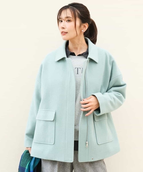 MK MICHEL KLEIN（エムケーミッシェルクラン）の「[超軽量]エアリアルウール ステンカラーZIPコート（ステンカラーコート・レディース・ブラウン/ミント/アイボリー・38）」の6枚目の写真