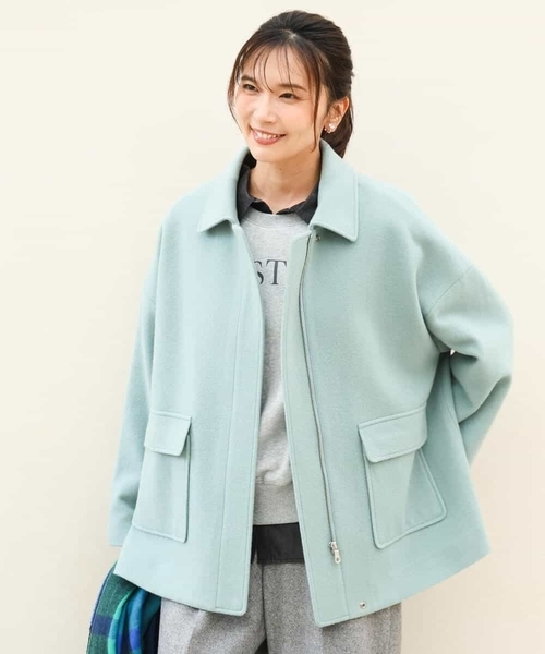 MK MICHEL KLEIN（エムケーミッシェルクラン）の「[超軽量]エアリアルウール ステンカラーZIPコート（ステンカラーコート・レディース・ブラウン/ミント/アイボリー・38）」の7枚目の写真
