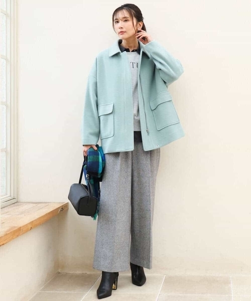 MK MICHEL KLEIN（エムケーミッシェルクラン）の「[超軽量]エアリアルウール ステンカラーZIPコート（ステンカラーコート・レディース・ブラウン/ミント/アイボリー・38）」の9枚目の写真