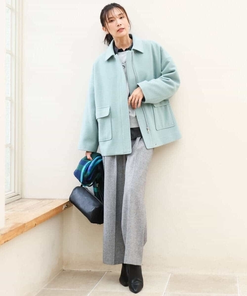 MK MICHEL KLEIN（エムケーミッシェルクラン）の「[超軽量]エアリアルウール ステンカラーZIPコート（ステンカラーコート・レディース・ブラウン/ミント/アイボリー・38）」の10枚目の写真