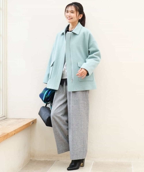 MK MICHEL KLEIN（エムケーミッシェルクラン）の「[超軽量]エアリアルウール ステンカラーZIPコート（ステンカラーコート・レディース・ブラウン/ミント/アイボリー・38）」の11枚目の写真
