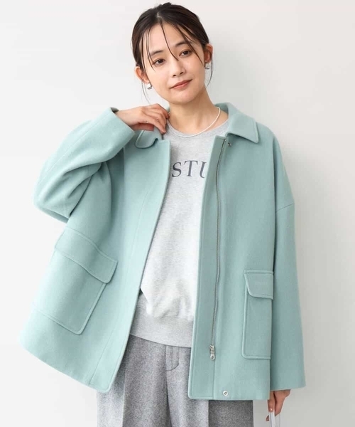 MK MICHEL KLEIN（エムケーミッシェルクラン）の「[超軽量]エアリアルウール ステンカラーZIPコート（ステンカラーコート・レディース・ブラウン/ミント/アイボリー・38）」の12枚目の写真