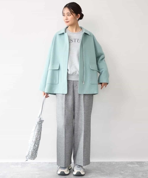 MK MICHEL KLEIN（エムケーミッシェルクラン）の「[超軽量]エアリアルウール ステンカラーZIPコート（ステンカラーコート・レディース・ブラウン/ミント/アイボリー・38）」の15枚目の写真