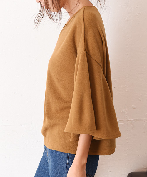 Luz Llena (philter)（ラズレナ　フィルター）の「[made in Japan]フレアスリーブ・ニットソートップス（Tシャツ/カットソー・レディース・キャメル/ブラック/カーキ・MEDIUM）」の7枚目の写真