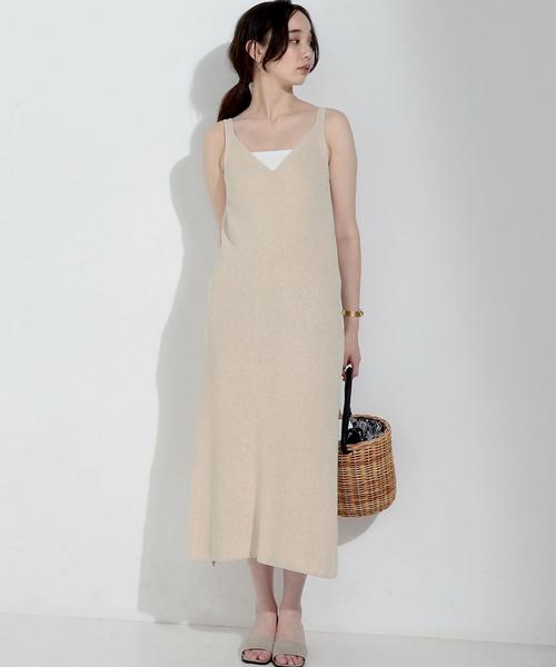 UNITED ARROWS（ユナイテッドアローズ）の「UWMF ニット キャミソール ワンピース（ワンピース・レディース・ナチュラル/モカ・FREE）」の4枚目の写真