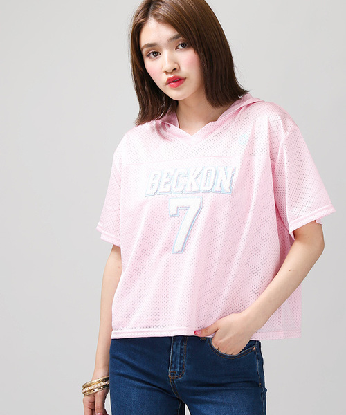 WEGO(ウィゴー)の「WEGO/メッシュサガラTパーカー(Tシャツ/カットソー・レディース・イエロー/ホワイト/ピンク/ブラック・FREE)」の4枚目の写真