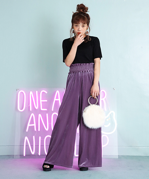 one after another NICE CLAUP（ワンアフターアナザーナイスクラップ）の「コーデュロイ風カットベロアパンツ（その他パンツ・レディース・ピンク/サックスブルー/ブラック/パープル・FREE）」の17枚目の写真