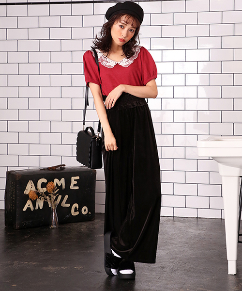 one after another NICE CLAUP（ワンアフターアナザーナイスクラップ）の「コーデュロイ風カットベロアパンツ（その他パンツ・レディース・ピンク/サックスブルー/ブラック/パープル・FREE）」の12枚目の写真