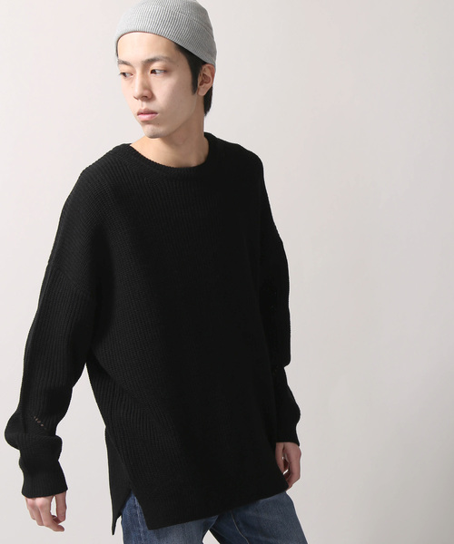 WEGO（ウィゴー）の「WEGO/サイドスリットビッグシルエットニット（ニット/セーター・メンズ・ホワイト/ブラック/ロイヤルブルー・MEDIUM/LARGE）」の2枚目の写真