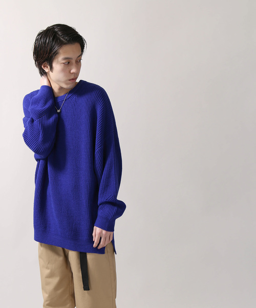 WEGO（ウィゴー）の「WEGO/サイドスリットビッグシルエットニット（ニット/セーター・メンズ・ホワイト/ブラック/ロイヤルブルー・MEDIUM/LARGE）」の9枚目の写真