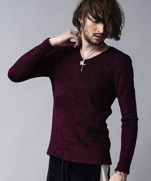 NO ID.（ノーアイディ）の「mlt2267-ビキューレラムパイルＶ－Ｎプルオーバー（Tシャツ/カットソー・メンズ・ライトグレー/ブラック/アイボリー/ワイン/ネイビー/ダークグレー・1/2/3）」の6枚目の写真