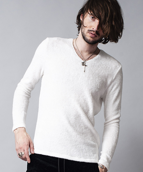 NO ID.（ノーアイディ）の「mlt2267-ビキューレラムパイルＶ－Ｎプルオーバー（Tシャツ/カットソー・メンズ・ライトグレー/ブラック/アイボリー/ワイン/ネイビー/ダークグレー・1/2/3）」の2枚目の写真