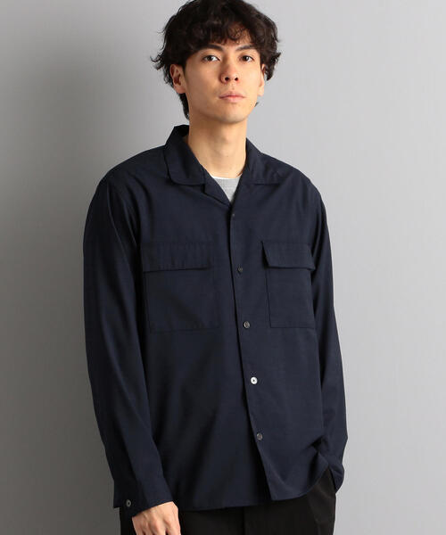 green label relaxing(グリーンレーベルリラクシング)の「CM T/Wトロ Wパッチ オープンカラー シャツ(シャツ/ブラウス・メンズ・ブラック/オリーブ/ネイビー・L/M/S)」の1枚目の写真