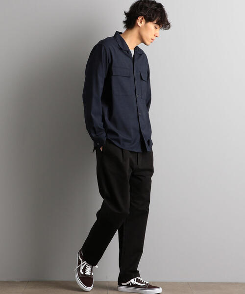 green label relaxing(グリーンレーベルリラクシング)の「CM T/Wトロ Wパッチ オープンカラー シャツ(シャツ/ブラウス・メンズ・ブラック/オリーブ/ネイビー・L/M/S)」の4枚目の写真