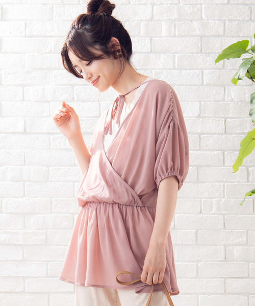 WEGO(ウィゴー)の「WEGO/2WAYカシュクールチュニックブラウス(シャツ/ブラウス・レディース・アイボリー/ライトピンク・FREE)」の2枚目の写真