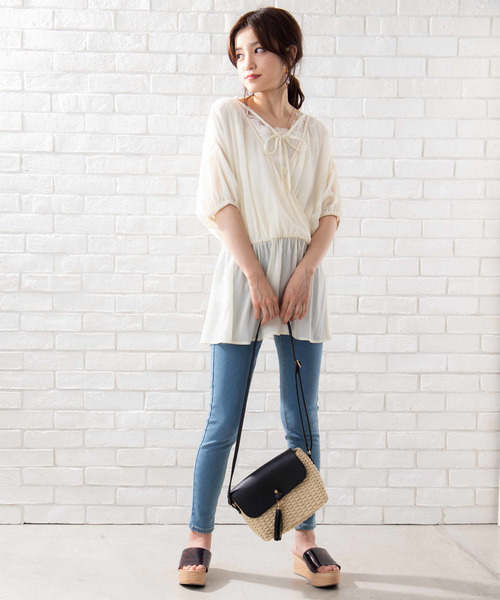 WEGO(ウィゴー)の「WEGO/2WAYカシュクールチュニックブラウス(シャツ/ブラウス・レディース・アイボリー/ライトピンク・FREE)」の14枚目の写真