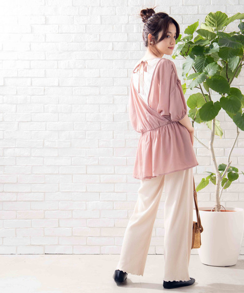 WEGO(ウィゴー)の「WEGO/2WAYカシュクールチュニックブラウス(シャツ/ブラウス・レディース・アイボリー/ライトピンク・FREE)」の5枚目の写真