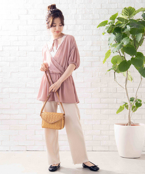 WEGO(ウィゴー)の「WEGO/2WAYカシュクールチュニックブラウス(シャツ/ブラウス・レディース・アイボリー/ライトピンク・FREE)」の4枚目の写真