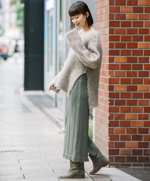 Munich（ミューニック）の「コットンヘリンボーンニット　スリットスカート【セットアップ可】（スカート・レディース・ブラック/ブラウン/グレー/カーキ・S/M/XS）」の7枚目の写真