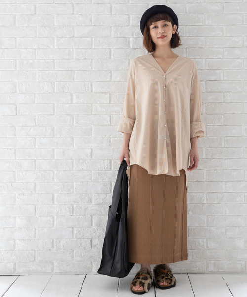 Munich（ミューニック）の「コットンヘリンボーンニット　スリットスカート【セットアップ可】（スカート・レディース・ブラック/ブラウン/グレー/カーキ・S/M/XS）」の9枚目の写真