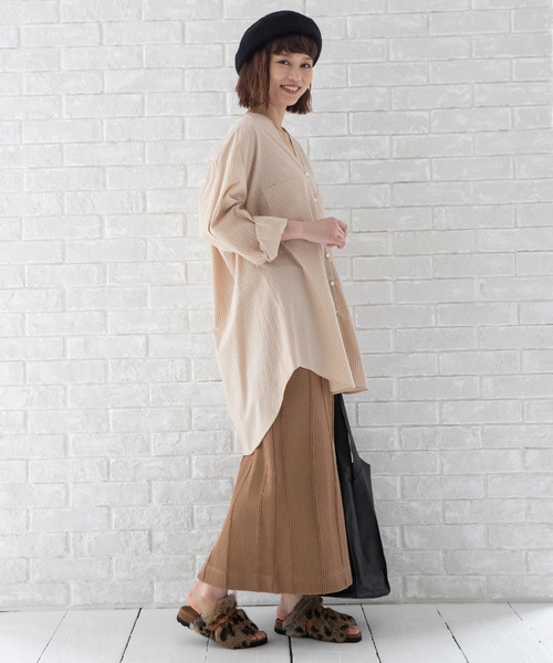 Munich（ミューニック）の「コットンヘリンボーンニット　スリットスカート【セットアップ可】（スカート・レディース・ブラック/ブラウン/グレー/カーキ・S/M/XS）」の10枚目の写真