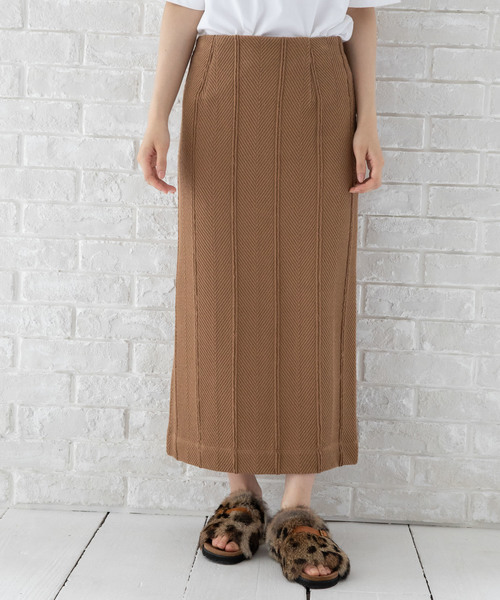 Munich（ミューニック）の「コットンヘリンボーンニット　スリットスカート【セットアップ可】（スカート・レディース・ブラック/ブラウン/グレー/カーキ・S/M/XS）」の15枚目の写真