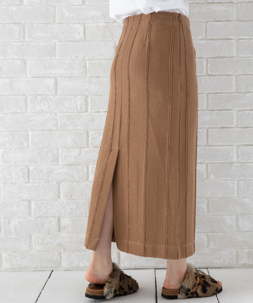 Munich（ミューニック）の「コットンヘリンボーンニット　スリットスカート【セットアップ可】（スカート・レディース・ブラック/ブラウン/グレー/カーキ・S/M/XS）」の17枚目の写真