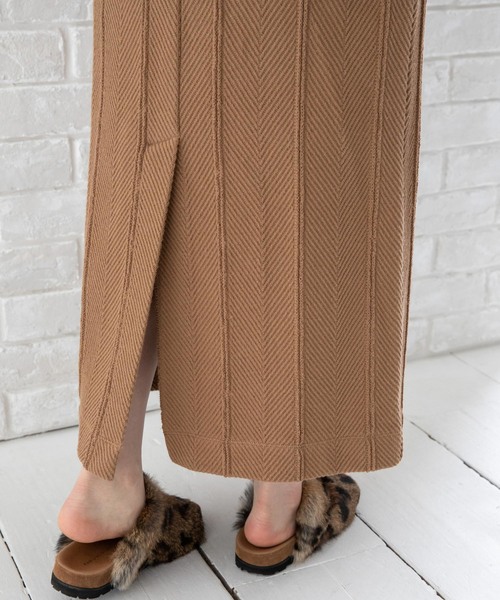 Munich（ミューニック）の「コットンヘリンボーンニット　スリットスカート【セットアップ可】（スカート・レディース・ブラック/ブラウン/グレー/カーキ・S/M/XS）」の19枚目の写真